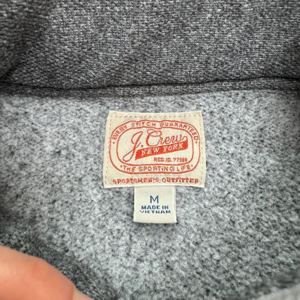 J.Crew Fleece 1/4 Zip Pullover Sweatshirt Mens Medium Gray Pocket Outdoor Casual